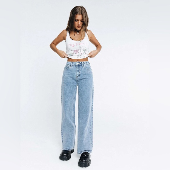 NWT Princess Polly Denver Straight Leg Jeans Womens Size 10 Wide New Blue Denim - Picture 3 of 14